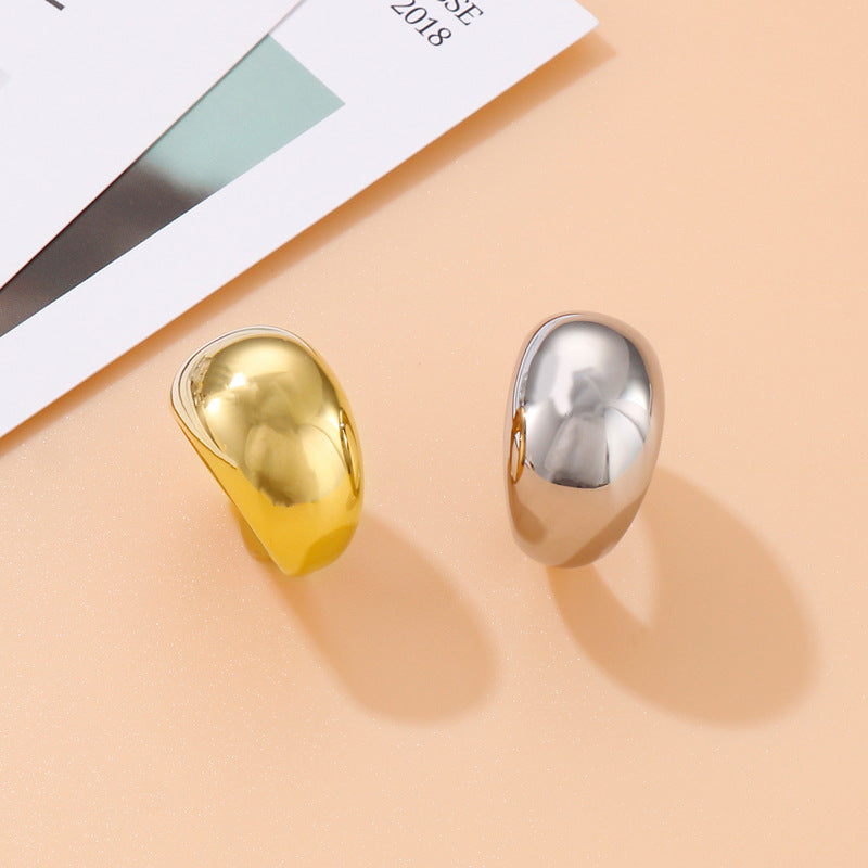 Wholesale Stainless Steel Gold-plated Curved Top Large Glossy Ring
