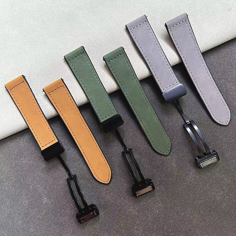 Wholesale Suitable for Major Brands of Crazy Horse Pattern Silicone Leather Strap Magnetic Buckle Pin Buckle Watch Strap