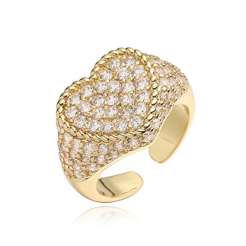 Wholesale Colored Diamond Ring Heart Opening Adjustable Ring
