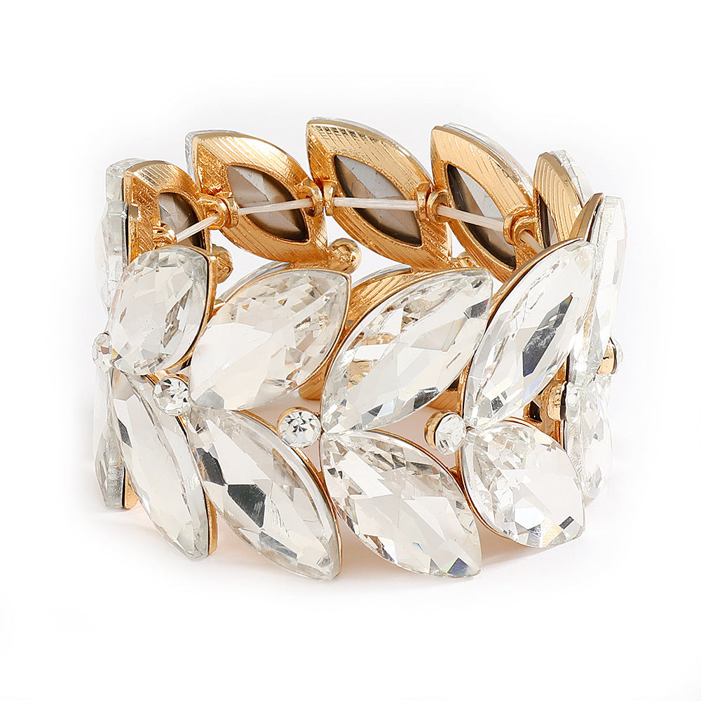Wholesale Alloy Electroplated Elastic Bracelet Golden White Fashion Jewelry Accessory For Everyday Casual Wear