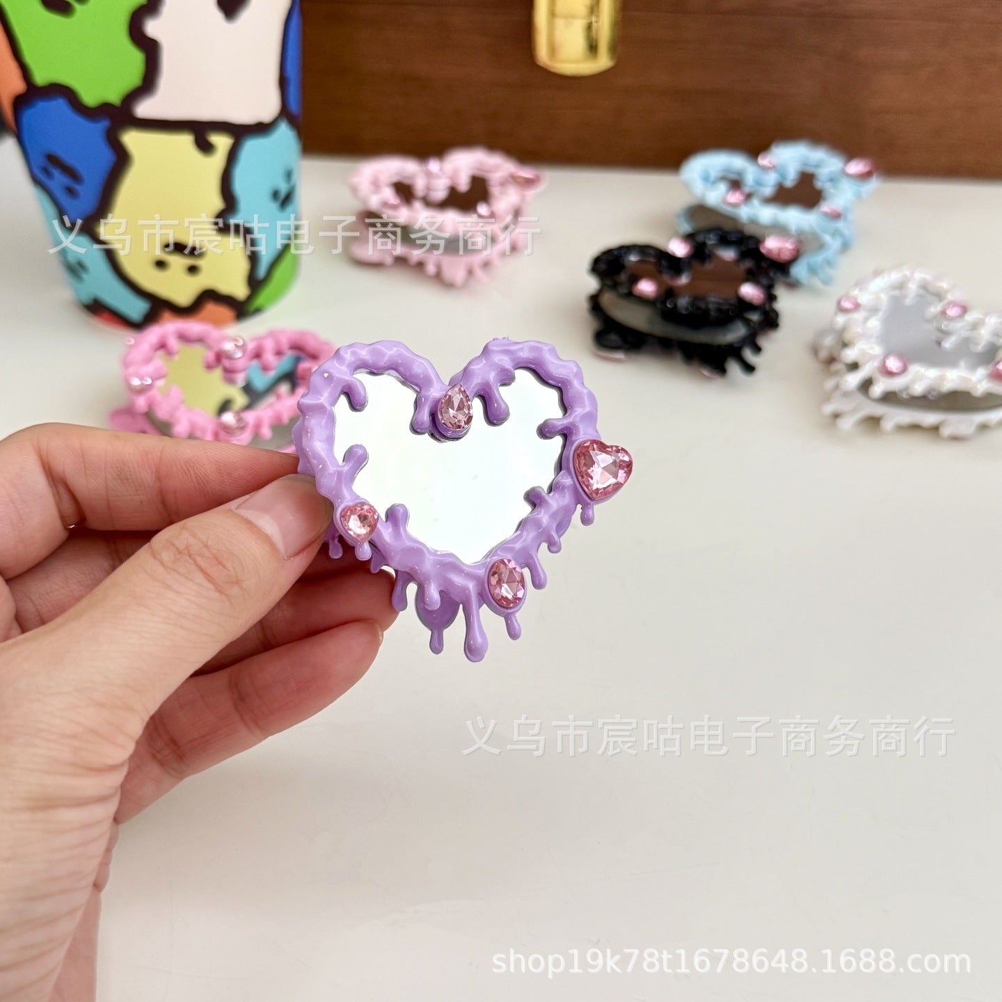 Wholesale 2pcs Love with drilled mirror through-hole Acrylic Beads