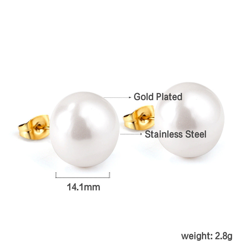 Wholesale 18k gold stainless steel earrings inlaid with pearls