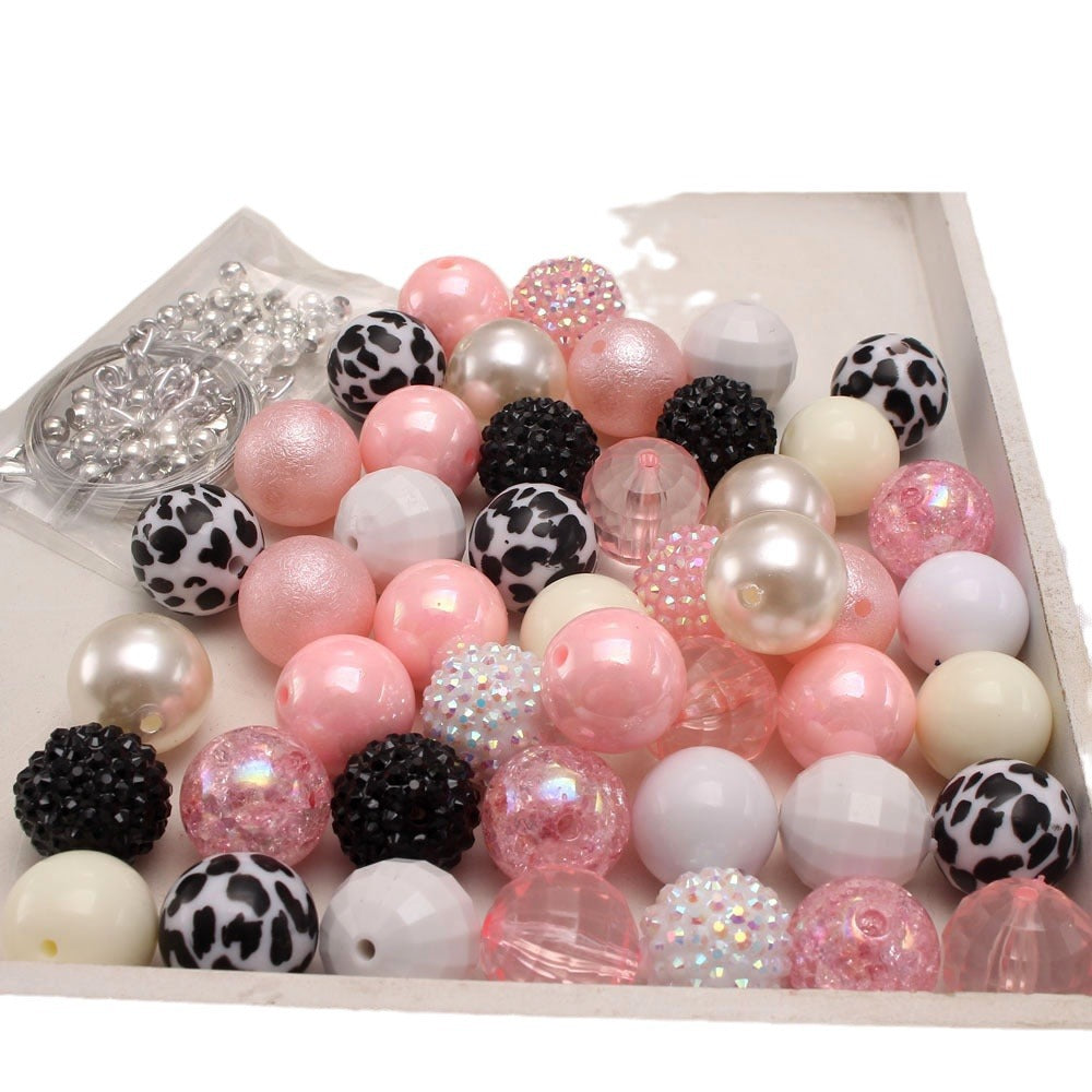 Wholesale 50pcs20MM Cow Pink Leopard Print Acrylic Large Beads DIY Mixed Color Mixed Combination Beads
