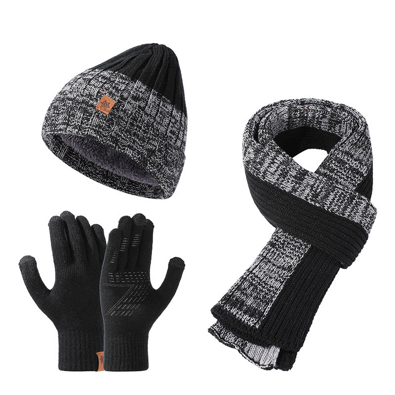 Wholesale Winter Hat Scarf Glove Set Warm Plus Velvet Knitted Beanie Cycling Silicone Gloves