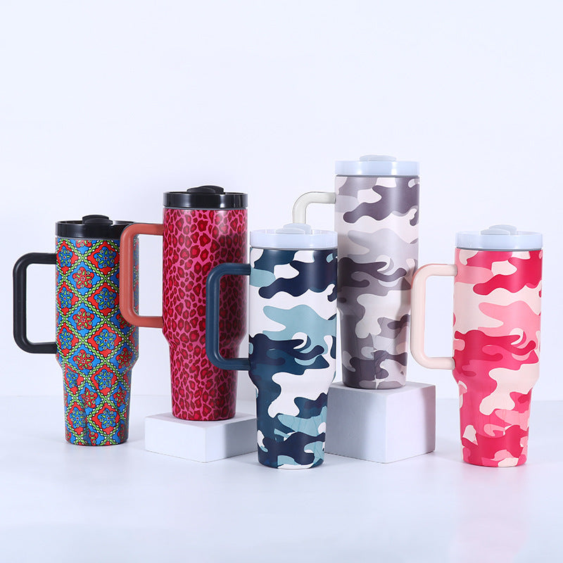 Wholesale Tumbler 40oz Stainless Steel Camouflage Leopard Print Car Portable Straw Thermos Cup Ice Bullies Cup