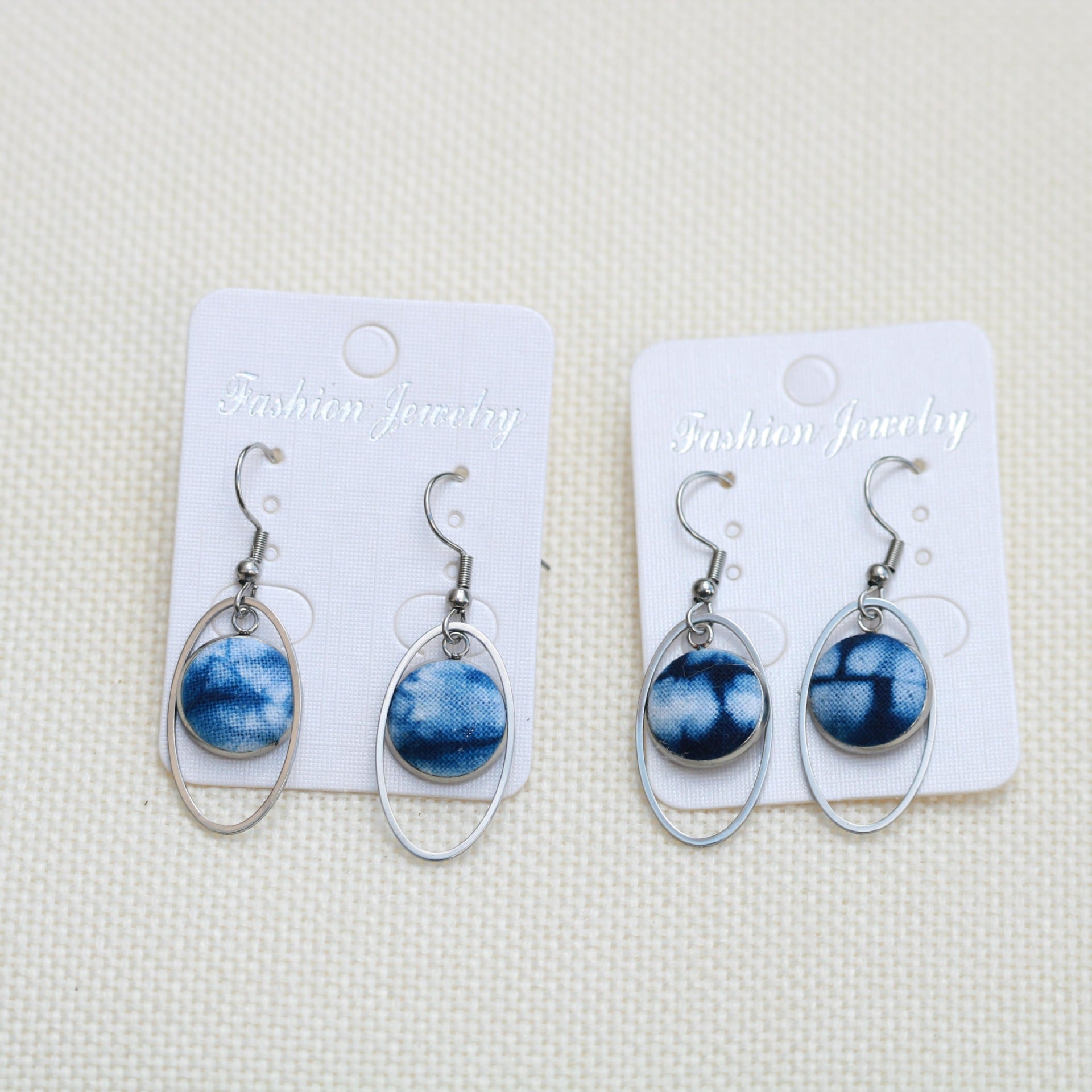 Wholesale Ethnic Style Earrings Tie-Dye Blue Dye Batik Hand-Woven Fabric Buckle Earrings Earrings