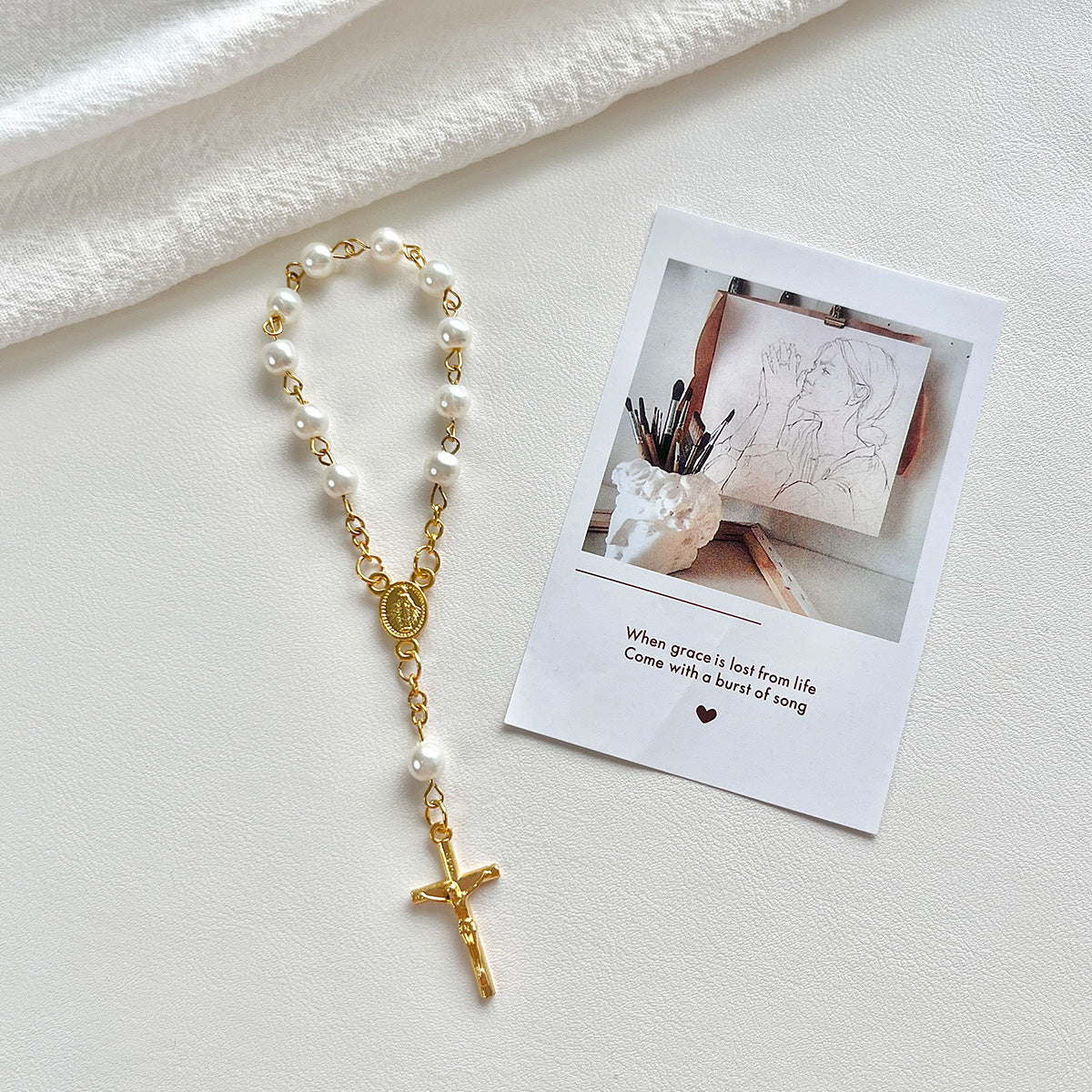 Wholesale Pearl baptismal communion gift  love cross finger chain