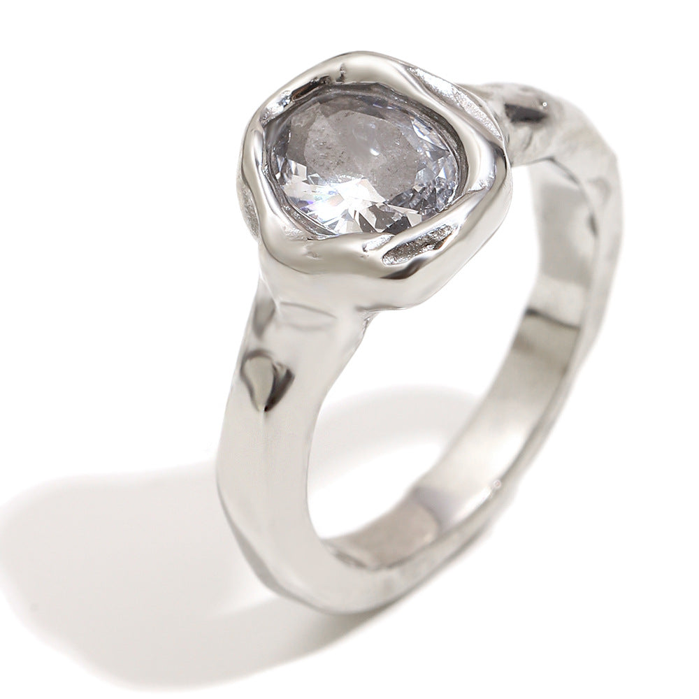 Wholesale Hole-punch style pigeon egg zircon stainless steel rings