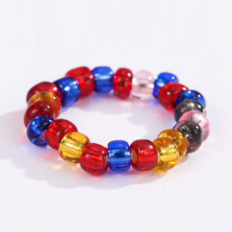 Wholesale Boho Glass Flower Beaded Rice Bead Ring