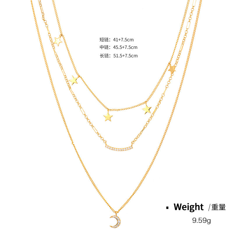 Wholesale Copper Inlaid Zirconium Plated Genuine Gold Multi-layer Stacked Necklace Collarbone Chain