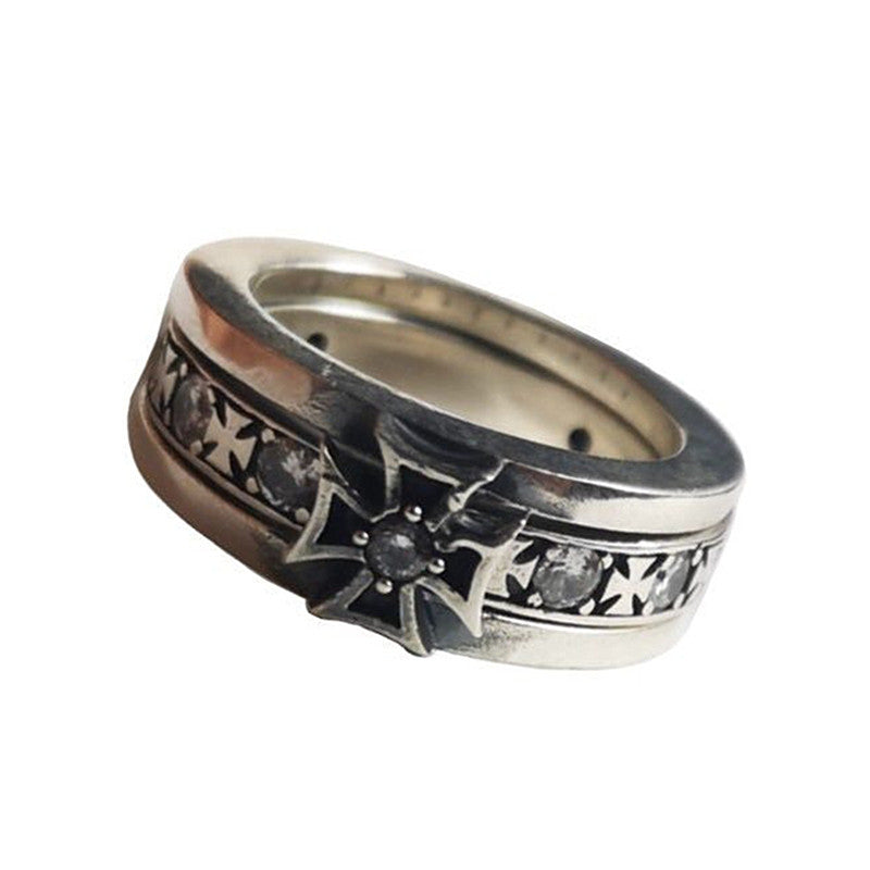 Wholesale Retro cross ring for men and women 925 silver personality trendy disco open ring