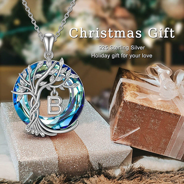Wholesale Tree of Life Round Blue Austrian Crystal Necklace