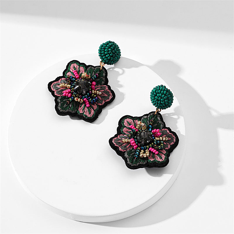 Wholesale Popular Embroidery Fabric Hand-woven Rice Bead Earrings