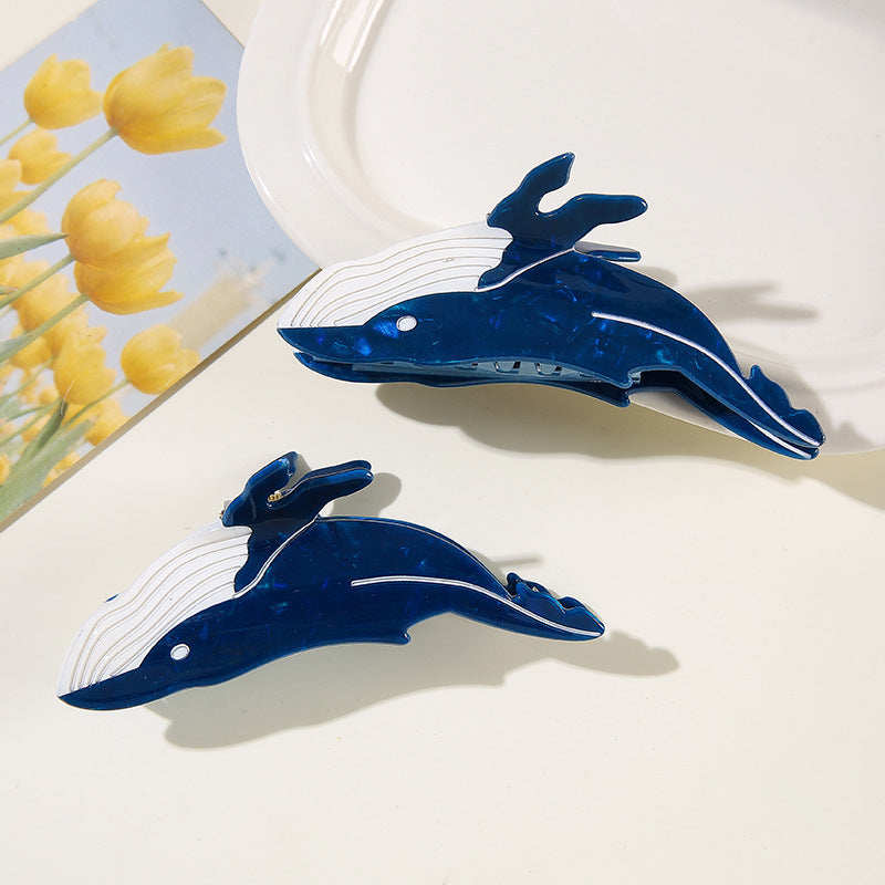 Wholesale Trendy Ocean Blue Whale Design Acrylic Hair Claw Clip For Casual Updo Styling Hair Accessory