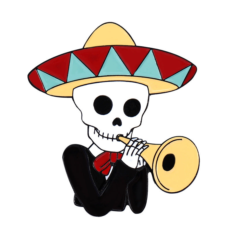 Wholesale Creative Mariachi Cute Skeleton Playing Instrument Alloy Brooch