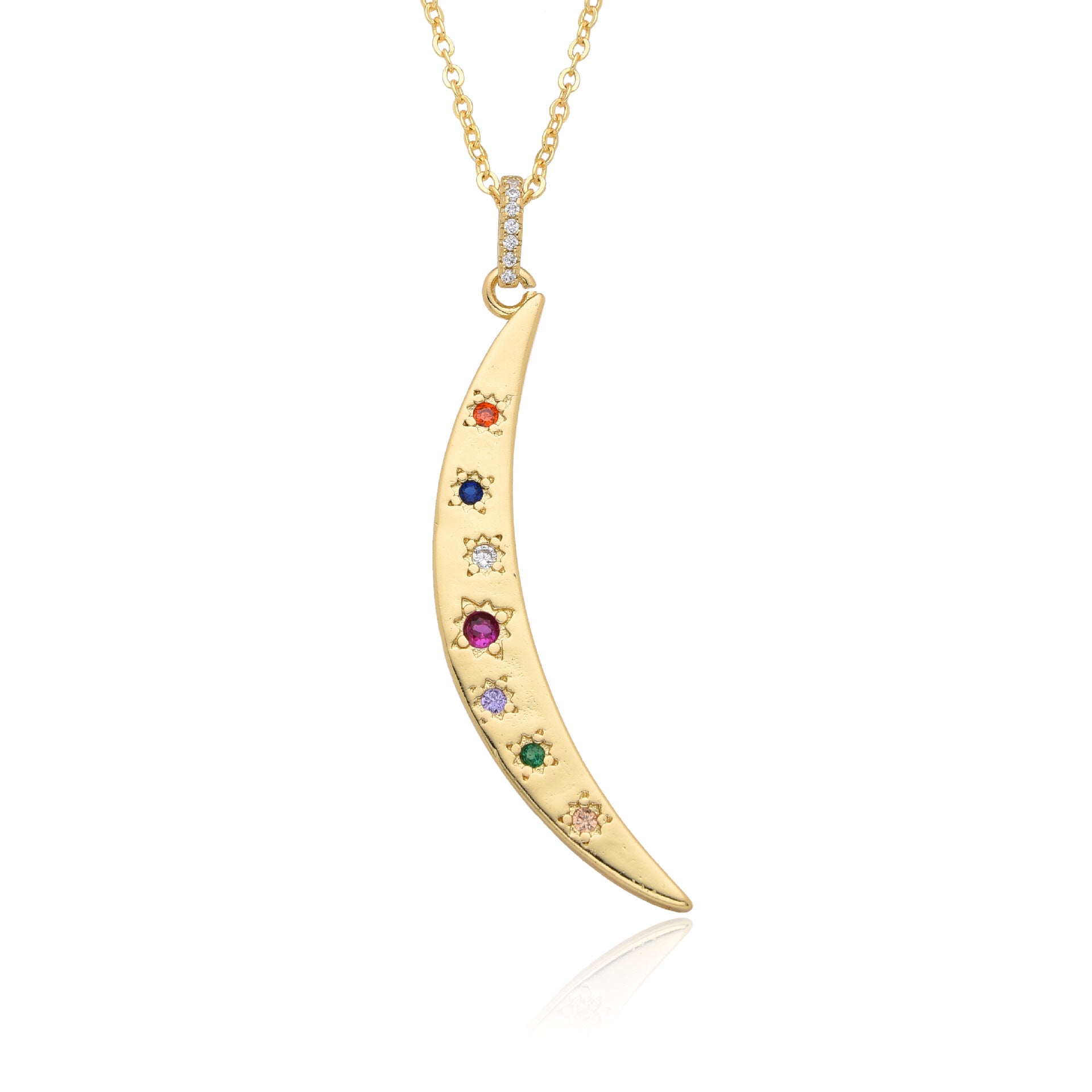 Wholesale Copper Plated 18K Gold Colored Zircon Moon Love Necklace