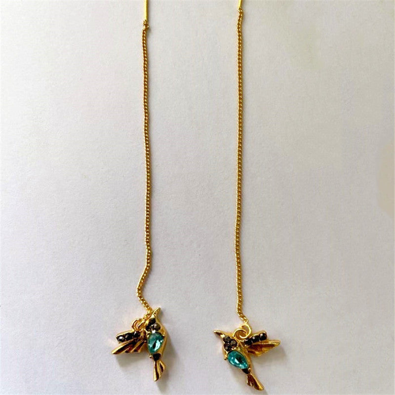 Wholesale Chic Pink Alloy Bird Earrings With Thread Fashion Jewelry Accessory For Resale