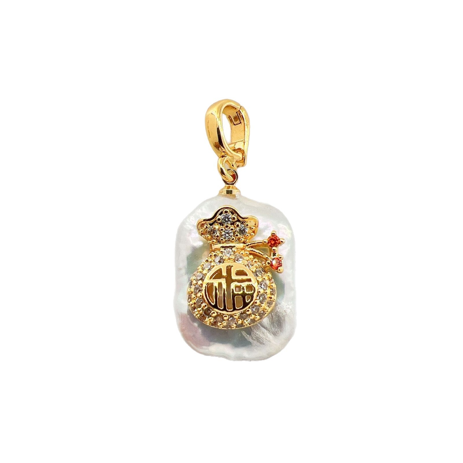 Wholesale Copper Gold Plated Baroque Pearl Saturn Lucky Bag Maneki Neko Snowflake Pendant Necklace Clasp