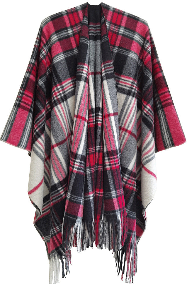 Wholesale Autumn and Winter Slit Cape Thickened Plaid Thorn Fringed Shawl