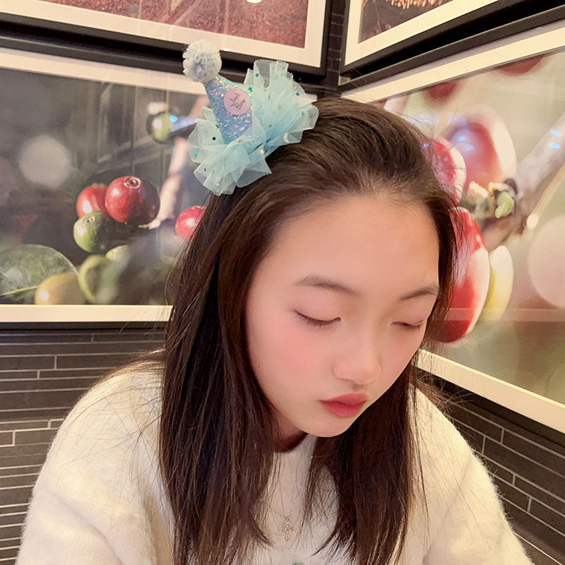 Wholesale  hairpin princess party hat hair clip baby birthday hair accessories mesh girl