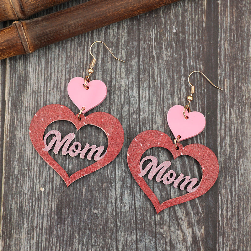 Wholesale Mother' s Day hollow love letter splicing acrylic earrings