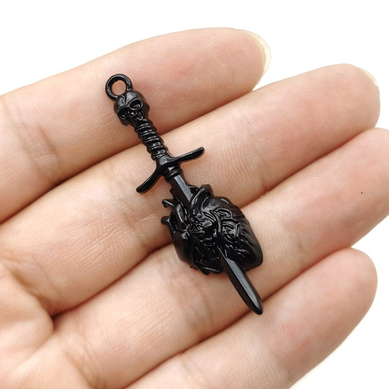 Wholesale 10PCS Gothic Skull Sword Wear Heart Alloy Pendant