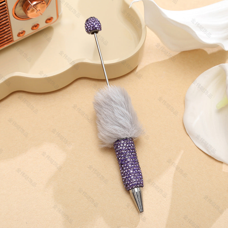 Wholesale Beadable Pens Creative Diy Cute Plush Ball Diamond Ballpoint Pen
