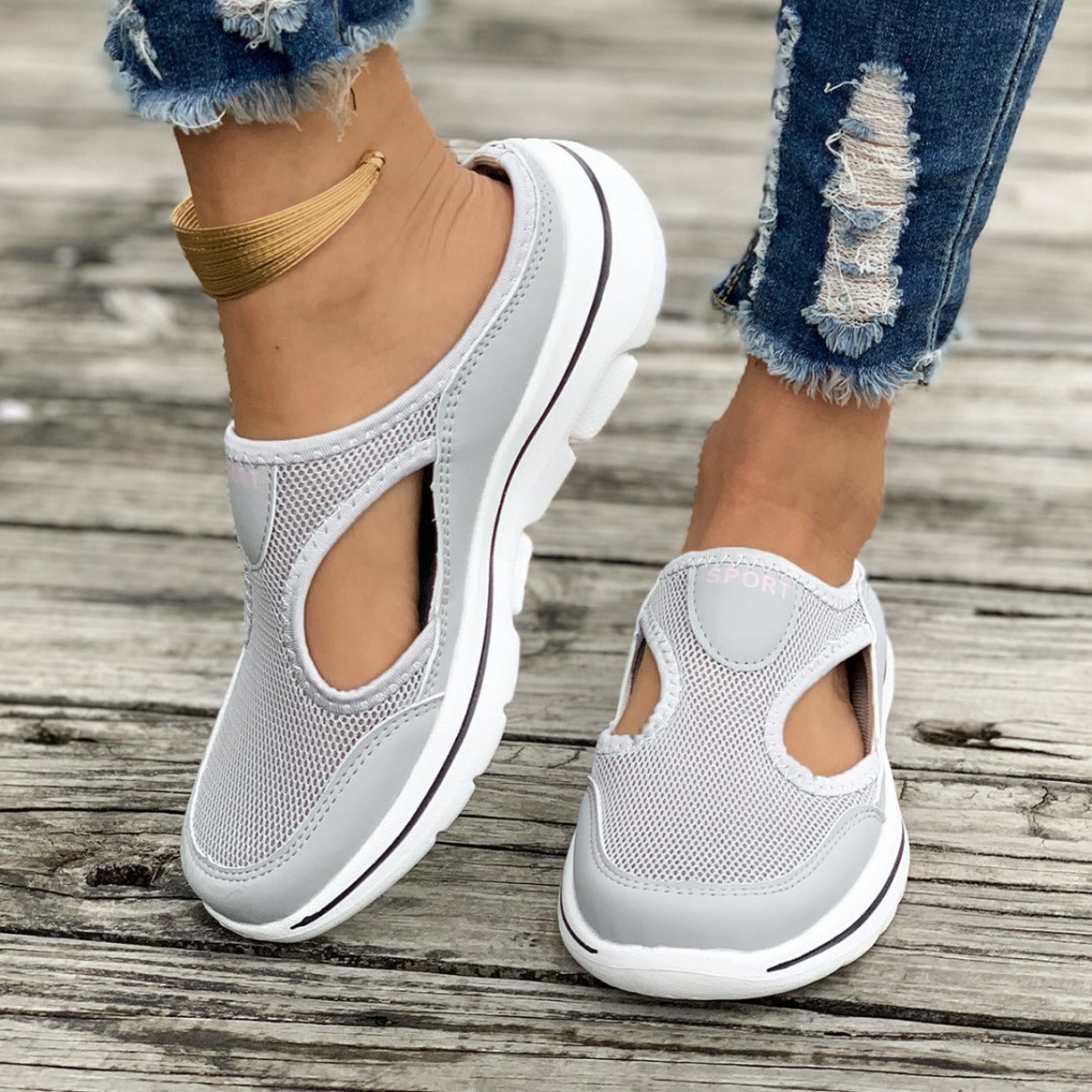 Wholesale Large Size Hollow Mesh Cover Women's Summer Heel-free Slippers