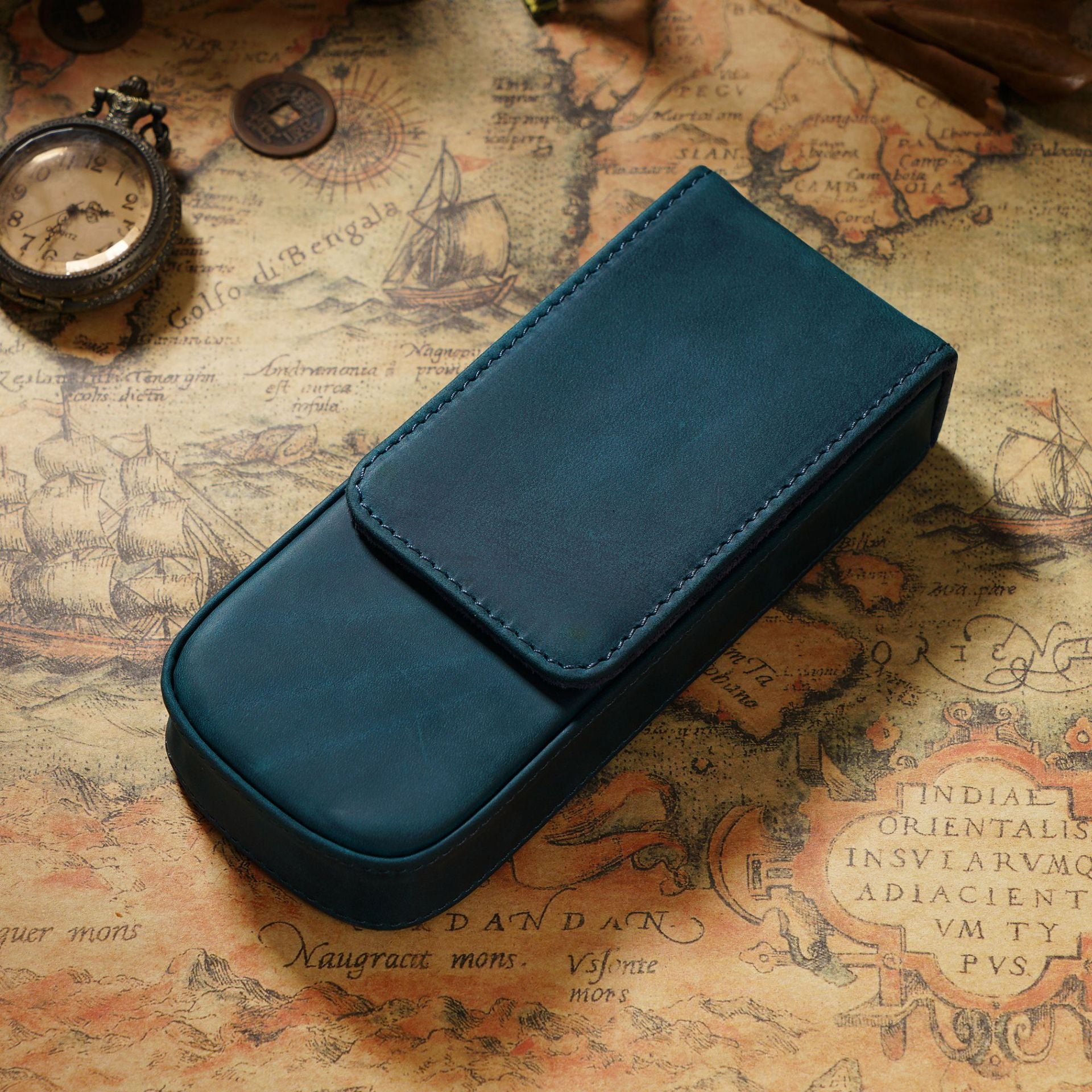 Wholesale Crazy Horse Leather 3-Pack Handmade Magnetic Drawer Pen Bag