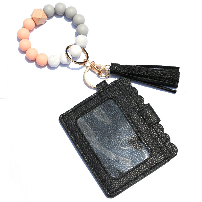Wholesale Silicone Bead Bracelet Card Holder Tassel Wallet Keychain