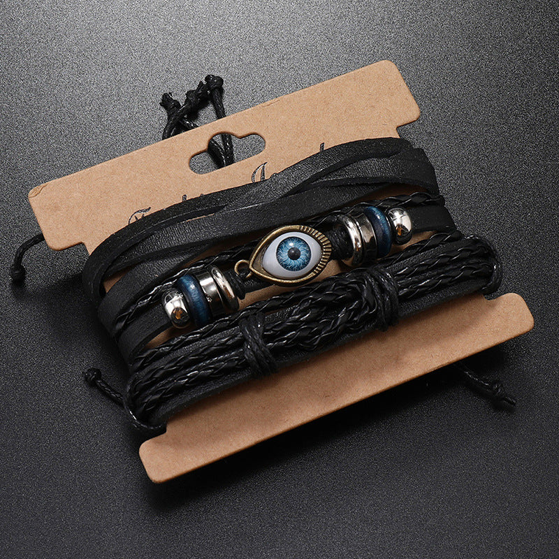 Wholesale Handwoven DIY Three-piece Set Multi-layered Vintage Eyes Men's Leather Bracelet