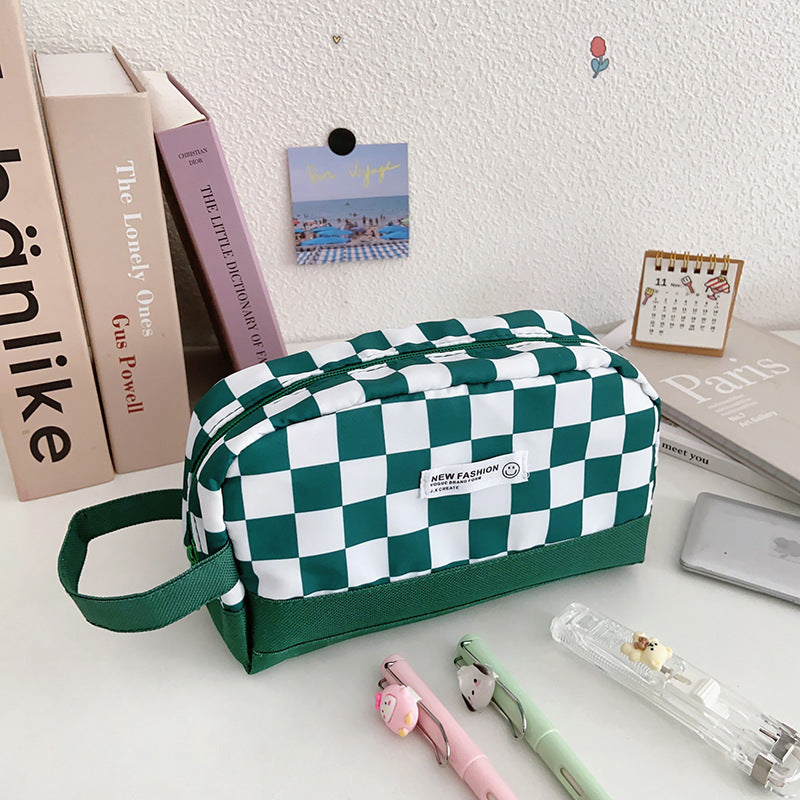 Wholesale Creative Canvas Contrasting Color Checkerboard Pencil Case