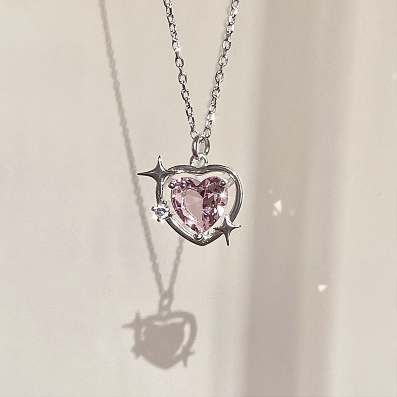 Wholesale S925 Silver Pink Heart Hollow Out Necklaces