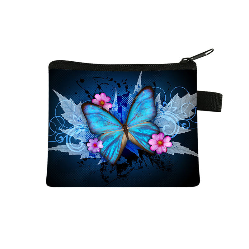 Wholesale Polyester Butterfly Print Kids Coin Purse Coin Key Storage Bag