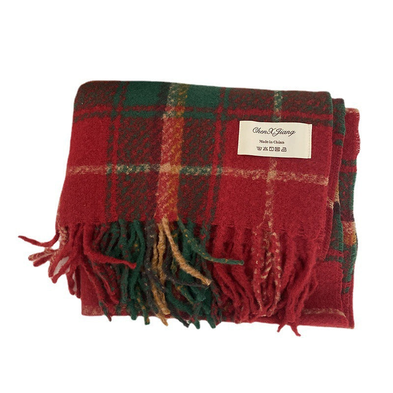 Wholesale Christmas winter warm all-match red festive Scottish scarf