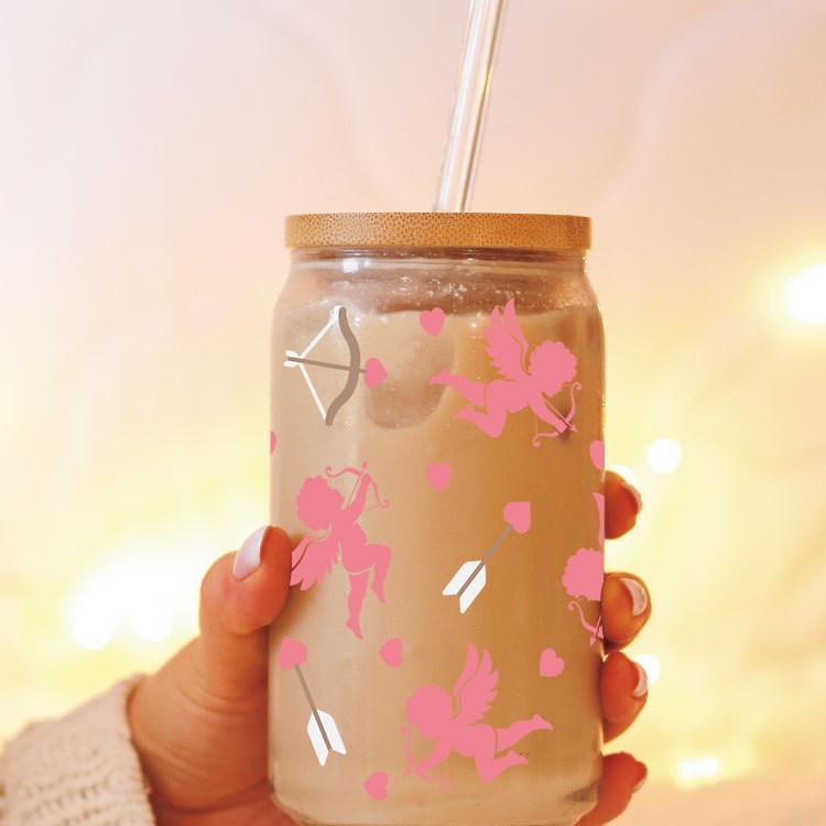 Wholesale Pink Hearts  16oz Cup UV DTF Wraps