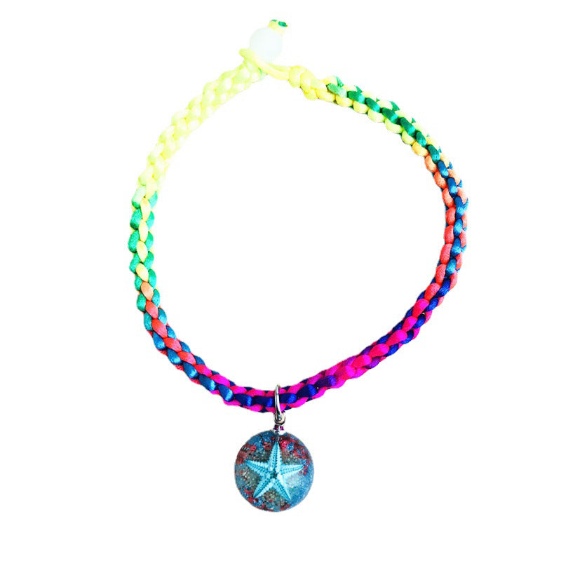 Wholesale 10pcs Hand-woven Colored Rope Amber Starfish Resin Bracelet