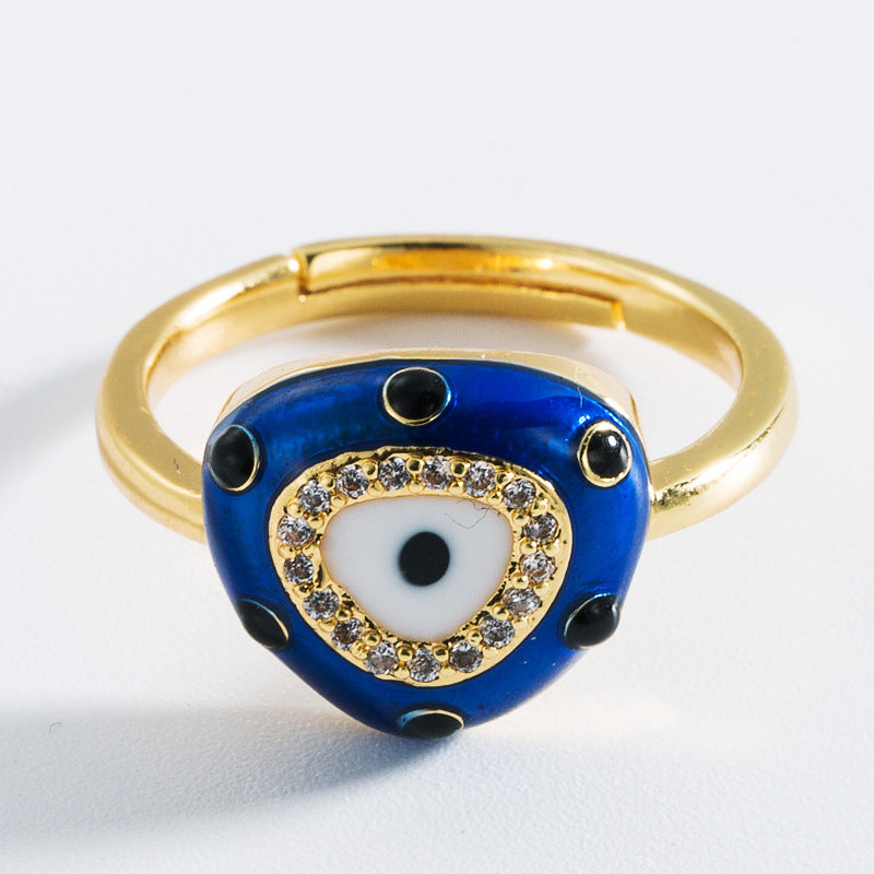 Wholesale  Exaggerated Devil's Eye Shape Dripping Oil Opening Solid Copper Gold-plated Ring