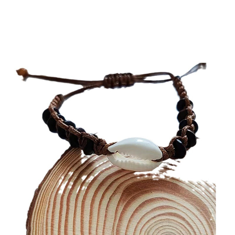 Wholesale Bohemian Handmade Woven Wood Beads Shell Bracelet