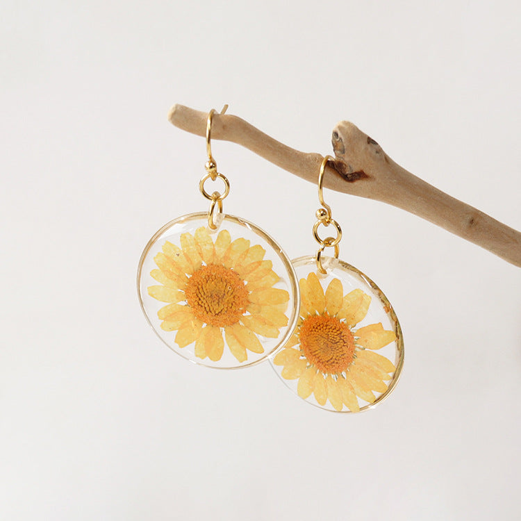 Wholesale 6pcs Everlasting Flower Forget-me-not Round Epoxy Color Earrings