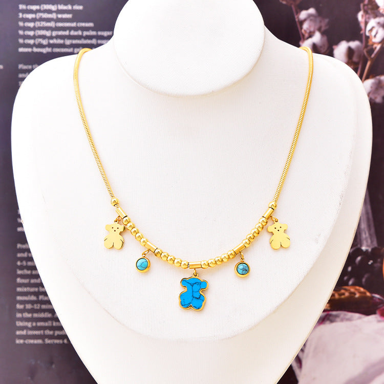 Wholesale Round Tube Five-pointed Star Necklace Turquoise Clavicle Pendant Long Tassel Earrings Bracelet Set