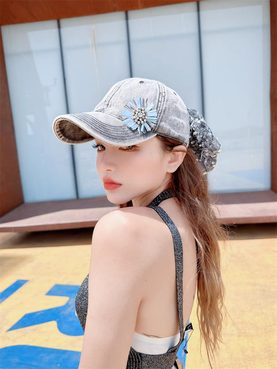 Wholesale Distressed Back Sequin Cloud Bow Baseball Cap
