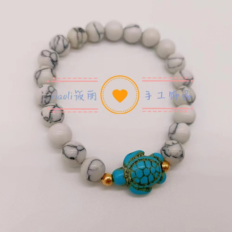 Wholesale Turtle Starfish Elastic Beaded White Blue Turquoise Bracelet