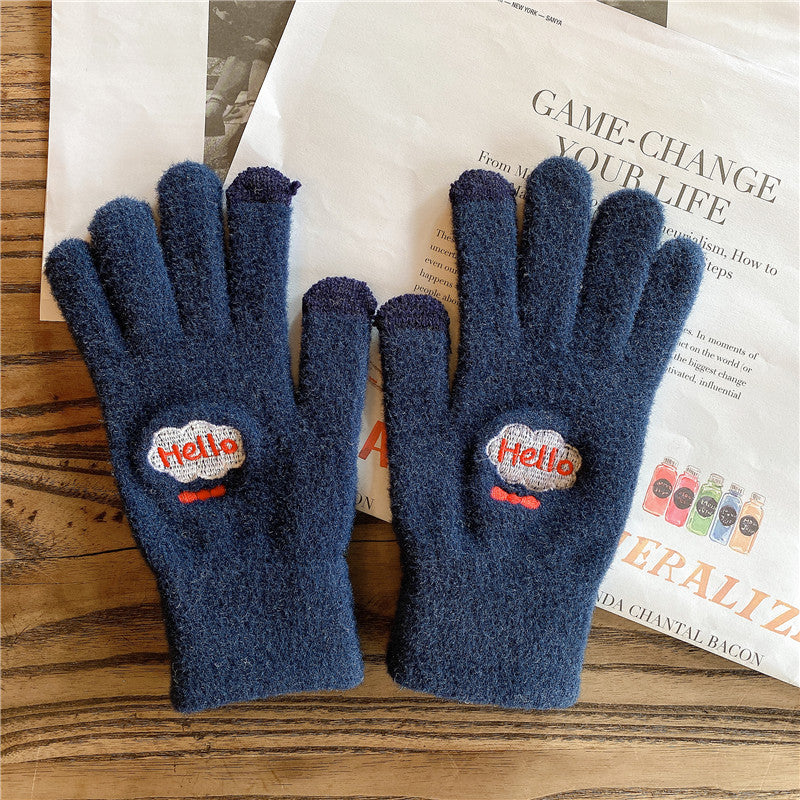 Wholesale Winter Letter Touch Screen Warm and Cold-proof Cycling Plush Knitted Five-finger Gloves