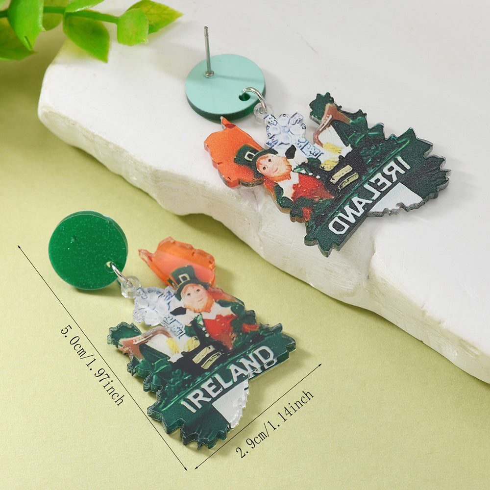 Wholesale St. Patrick's Day Green Hat Lucky Grass Clover Exaggerated Carnival Acrylic Double-Sided Earrings