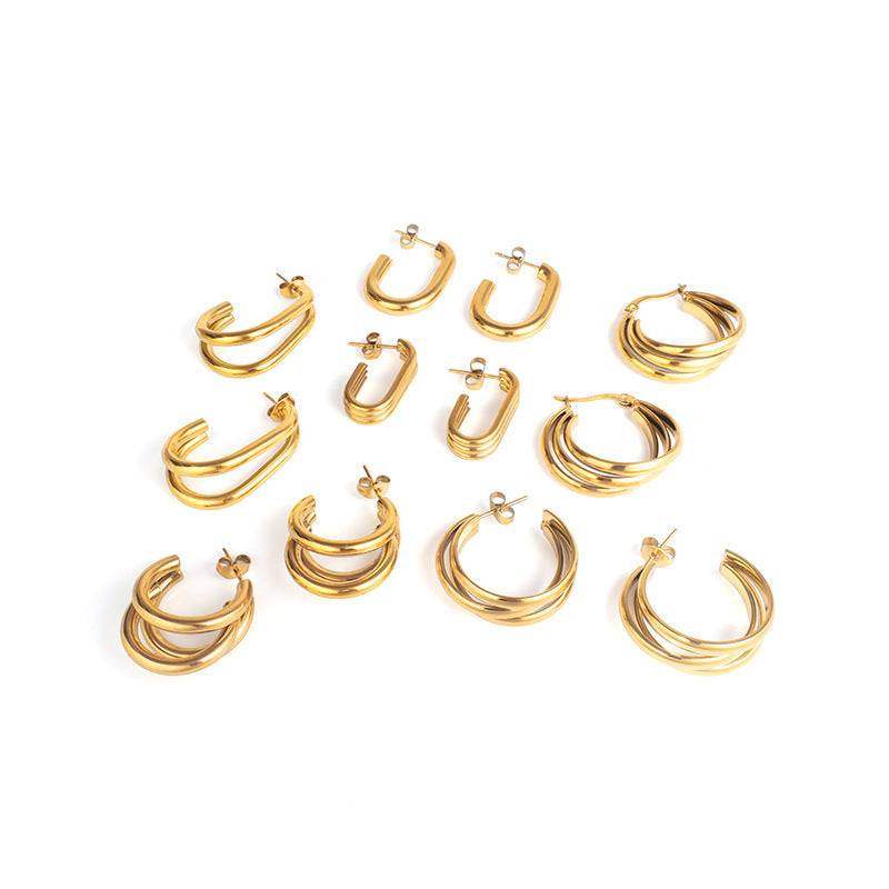 Wholesale C-Shaped Hollow Hook Exaggerated Stainless Steel Earrings