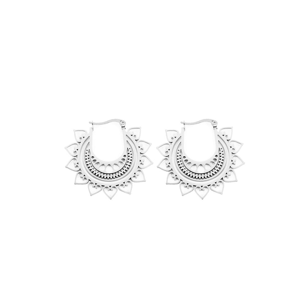 Wholesale Circle Filigree Heart Sunflower Stainless Steel Earrings