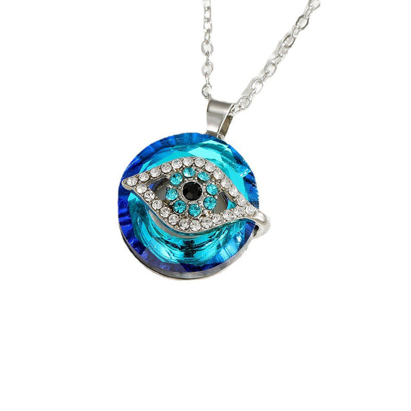 Wholesale Devil' s Eye Alloy Necklace Blue Eyes Crystal Sweater Chain