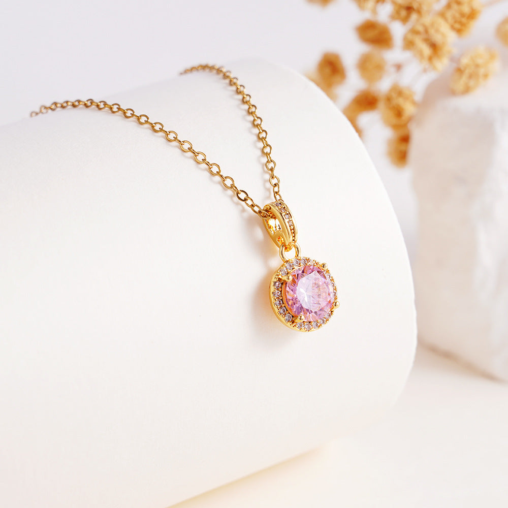 Wholesale Copper Inlaid with Zircon Geometric Round Necklace Stainless Steel Clavicle Chain Jewelry