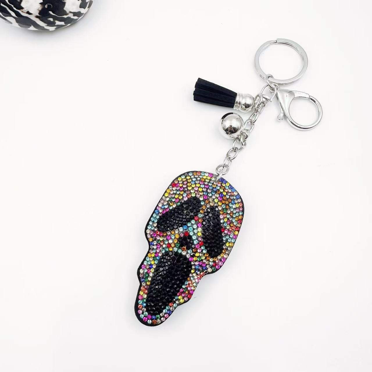 Wholesale 12pcs Hip-Hop Ghost Head Keychain Crystal Gemstone Diamond